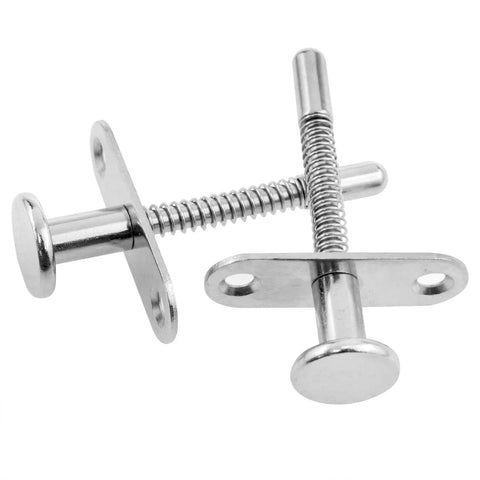 Straight Up Heavy Duty Stainless Steel Spring Plunger Latch With Corrosion Resistant Bolt And Four Included Mounting Screws in silver finish with spring design.