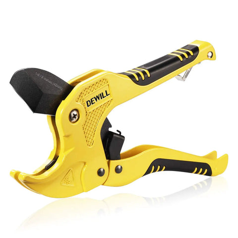 One Hand Ratcheting Pipe Cutter For PVC And PPR, Cuts Up To One And Five Eighths Inch Fast With Smooth Auto Lock, Ergonomic Design For Home DIY And Professional Plumbers, Heavy Duty Tubing Cutter For Hoses And Pipes