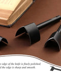 3 Size V Shaped Leather Corner Punch Set 0.98 Inch 1.18 Inch 1.57 Inch For Leatherworking Belt Holes And Edges Pro Grade Alloy Cutter Kit 25mm 30mm 40mm Included, showing three black punches on table.