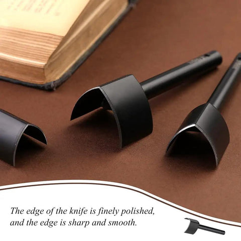 3 Size V Shaped Leather Corner Punch Set 0.98 Inch 1.18 Inch 1.57 Inch For Leatherworking Belt Holes And Edges Pro Grade Alloy Cutter Kit 25mm 30mm 40mm Included, showing three black punches on table.