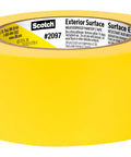 Exterior Painter's Tape 1.88 Inch By 45 Yard Weatherproof Masking Tape for Outdoor Surfaces, yellow roll, front angle view.