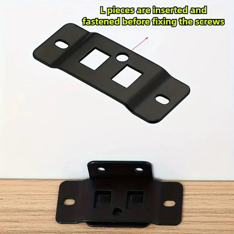 Heavy Duty Stainless Steel Furniture Connectors 10 Pack Built Like An Ox Corner Brackets close-up showing screw holes and insert points.
