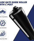 Slide Gate Guide Roller With C Post Welded Bracket, single package, showing close-up of durable black steel and nylon components