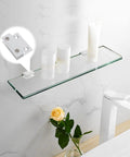 Heavy Duty Aluminum Alloy Glass Shelf Brackets Set With Beefy Carrying Capacity And Easy Install, two-hole clips on glass shelf.