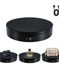 Motorized Rotating Display Stand 7.87 Inch Electric Spinning Turntable With Silent Operation showing black platform and USB cable.