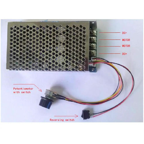 Beast Power DC Motor Speed Controller 10-50V 100A 5000W PWM Control Switch with wiring and labeled components.