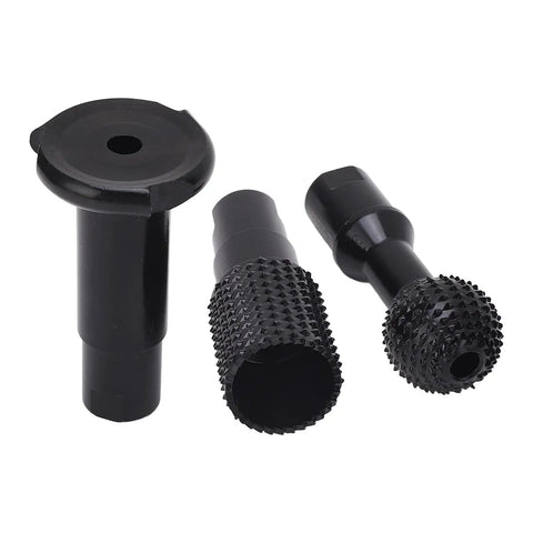 Pro Grade 3 Piece M10 Angle Grinder Rotary Sphere Burr Bit Set For Fast Wood Carving And Smooth Polish On Plastic Or Fiberboard Built Tough With Alloy Steel, three burr bits showing varied shapes.