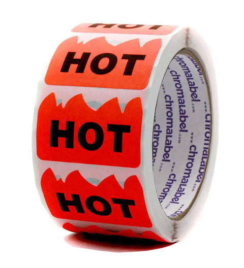 Fluorescent Red Orange Hot Stickers 2 X 1.25 Inch Flame Shaped Caution Sticker 500 Per Roll Neon Rave Labels For Urgent Items Displays Great For Party Props And Inventory Marking
