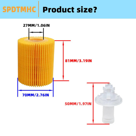 Oil Filter Kit For Lexus And Toyota SUVs And Trucks Heavy-Duty Replacement Filter Set With 70mm By 81mm Core Size Diagram