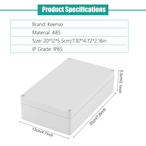 IP65 Waterproof ABS Plastic Project Box Power Control Enclosure 200x120x56mm with product specifications