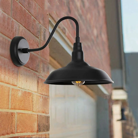 2 Pack 10 Inch Black Outdoor Barn Light with Wall Mount Gooseneck Dome Sconce for house porch patio yard, weather resistant
