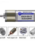 Hardcore DC 6V And 12V Gear Motor JGA16-050 Speed Reduction Gearbox showing D-type shaft, pure copper coil, and metal gear.