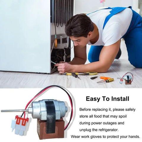Refrigerator Evaporator Fan Motor 3015924900 D4612AAA36 DC 13V Replacement Easy Install with person demonstrating installation