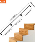 Beefy 8 Foot Pipe Stair Handrail Set With Wall Mounts Three 31.5 Inch Sections Carbon Steel Industrial Railing for Stair Installation