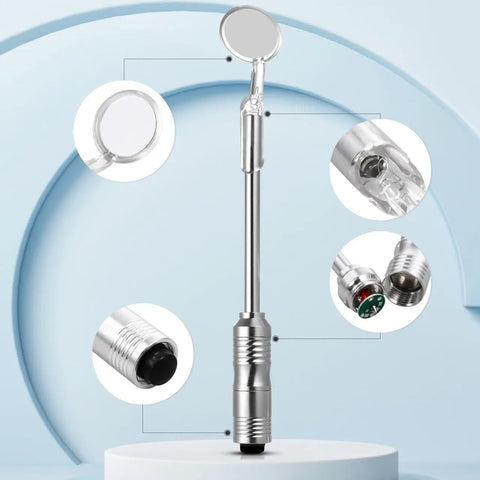 LED Lighted Stainless Steel Mouth Mirror For Teeth Inspection And Plaque Removal, detailed view with features and components