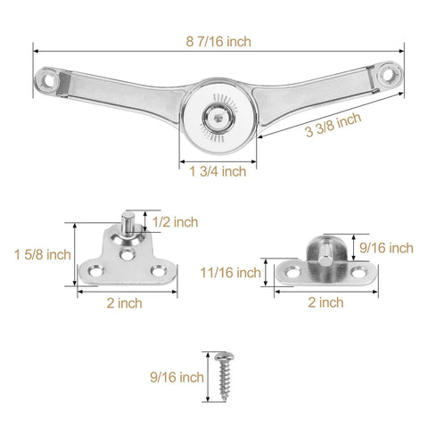 Adjustable Lid Stay Hinges For Small Wooden Toy Boxes And Chests, Zinc Alloy Lid Supports with dimensions shown