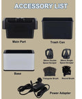 Electric Espresso Portafilter Cleaner With Knock Box And Dual Spin Brushes For Lightning Fast One Hand Cleanup accessory list.