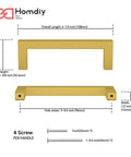Brushed Brass Cabinet Handles Set 3.75 Inch Stainless Steel 10 Pack Modern Square Pulls with dimensions and screws.