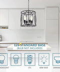 Black Rustic Chandelier Pendant Light Fixture For Dining Room With Four Cage Lights over modern kitchen island
