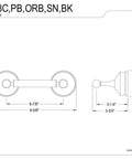 Technical diagram of Retro Vibe Vintage Style Toilet Paper Holder In Polished Brass With Double Post Universal Design