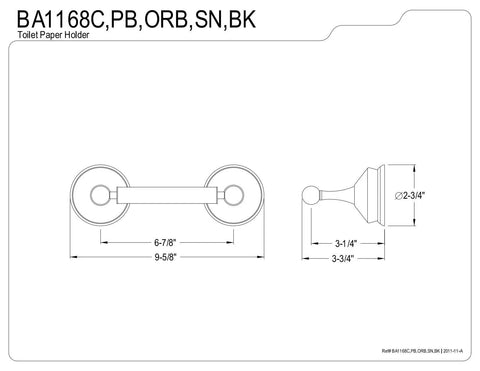 Technical diagram of Retro Vibe Vintage Style Toilet Paper Holder In Polished Brass With Double Post Universal Design