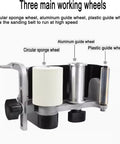 Heavy Duty Pneumatic Belt Sander With 100 Sanding Belts 360 Swivel Chuck High Torque 10000 RPM showing three main working wheels