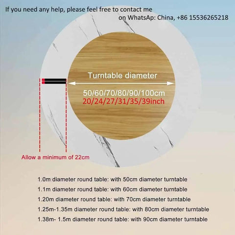 Round Wooden Lazy Susan Turntable For Dining Table With Smooth 360 Degree Two Way Rotation, showing size guide, eco friendly.