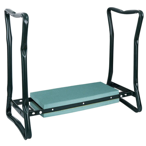 Folding Garden Kneeler Bench With EVA Foam Pad And Pouch Portable Sit Up Stool For Gardening, durable steel frame, side view.