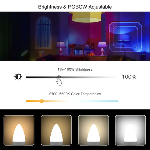 Smart Candelabra LED E12 Bulbs 4 Pack With HomeKit And WiFi Dimmable Chandelier Lights brightness and color settings