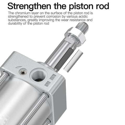 Close-up of Built Tough Aluminum Pneumatic Cylinder 4 Inch Bore 3 Inch Stroke Double Acting showcasing piston rod strength