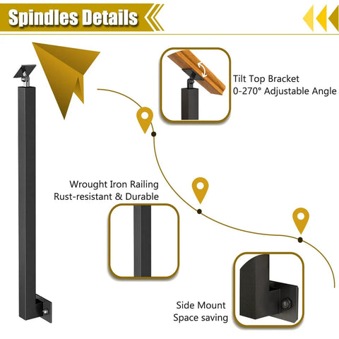 Built Like A Tank Black Iron Stair Railing Spindles with adjustable tilt top bracket and rust-resistant design