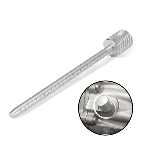 Chrysler Transmission Dipstick For 6F24 And 948TE Auto Transmissions, Compatible With Dodge Dart Fiat 500 Jeep Cherokee Compass Patriot, Easy Oil Level Check And Accurate Read, Model 10323A, showing aluminum gauge with measurements and close-up of handle