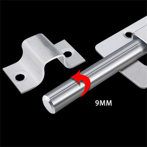 Darn Tough Stainless Steel Sliding Bolt Door Latch With Smooth Automatic Return Action Adjusts Easy For Indoor Outdoor Barn Gate Cupboard Top Shelf Security Hardware showing bolt and brackets detail.