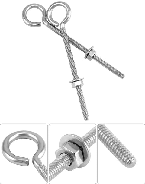Ten Pack Eye Bolts One Quarter Inch By Four Inch Stainless Steel With Nuts For Hanging Or Securing Cables Outdoor Ready Durable Heavy Duty Hardware With Safe Working Load Up To 160 Lbs shown in detailed view
