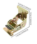 Badass Stability Adjustable Folding Hinge Lock Extension Support With Self Locking Mechanism For Table Legs and RV Setups showing measurements and gold finish.