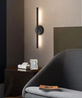 Black Wall Sconce Rotatable 360 Degree LED Light Fixture For Bedroom, Living Room, And Hallway on dark wall with couch