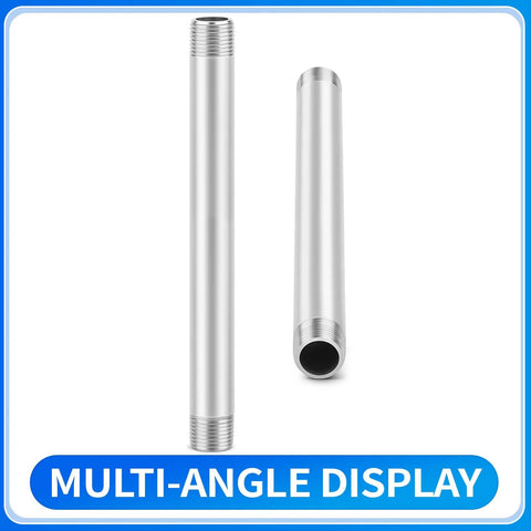 Stainless Steel 304 Pipe Fitting Nipple 1/2 NPT Male To 1/2 NPT Male, 10 Inch Length, 2 Pack, side and front views