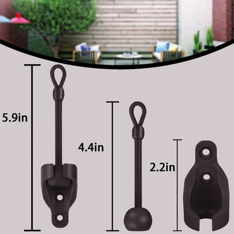 2 Pack Universal Outdoor Roller Shade Replacement Parts Kit with Brackets and End Caps showing bungee balls and sizes in brown