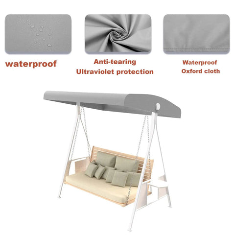 Outdoor Swing Canopy Replacement Cover For 3 Seat Gray Waterproof Swing Covers Universal Fit with Oxford Cloth Material