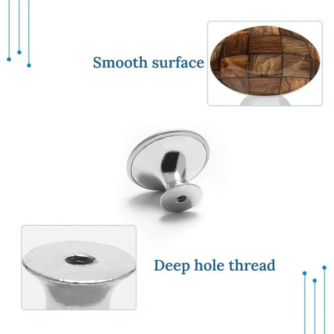 Dope Walnut Wood Grain Round Cabinet Knob Set, 2 Pack with smooth surface and deep hole thread details displayed