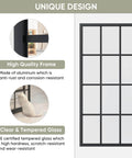 Bypass Double Glass Barn Door Kit With 84 By 84 In Clear Tempered Glass And 7.5 Ft Side Mounted Aluminum Black Frame.