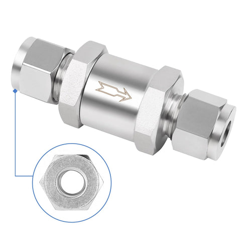 Detachable compression check valve, 304 stainless steel, 3/8 in OD x 3/8 in OD, one-way