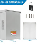 Dimensions of EV Charger Cover For Tesla Wall Charger Outdoor Enclosure with galvanized steel, lock, and mounting screws.