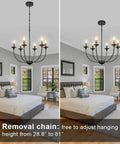 Black Farmhouse 6 Light Wrought Iron Chandelier Pendant Fixture for dining room with adjustable height showroom display