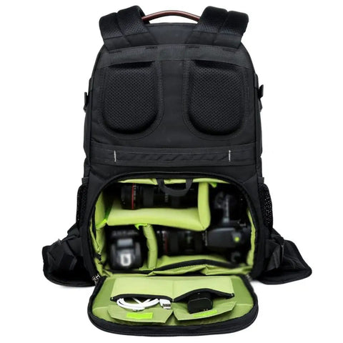 Open Padded Camera Backpack With Anti Theft Nylon Build For SLR Gear Fits 15.6 Inch Laptop Detachable Dividers Water Resistant