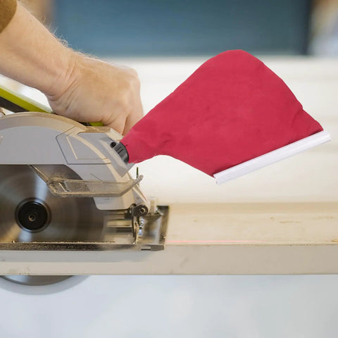 Universal 4 Inch Saw Dust Collection Bag Works Like A Dream For Planers And Table Saw Rigs attached to table saw capturing dust.