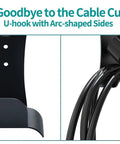 EV Charger Wall Mount Holder For SAE J1772 Cord Organizer shows a U-hook with arc edges for cable protection and storage.