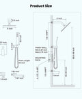 Dimensions diagram of Rainfall Tub Shower Faucet Set With Handheld Sprayer Wall Mount Square High Pressure Shower System