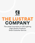 The Lustrat Company logo with text highlighting LED lighting innovation and quality customer service.