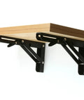 Heavy Duty Triangular Shelf Bracket Set, 2 Pack, adjustable wall mounted supports, black under wooden shelf
